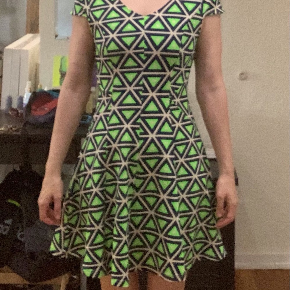 Hot & Delicious geometric print skater dress EUC